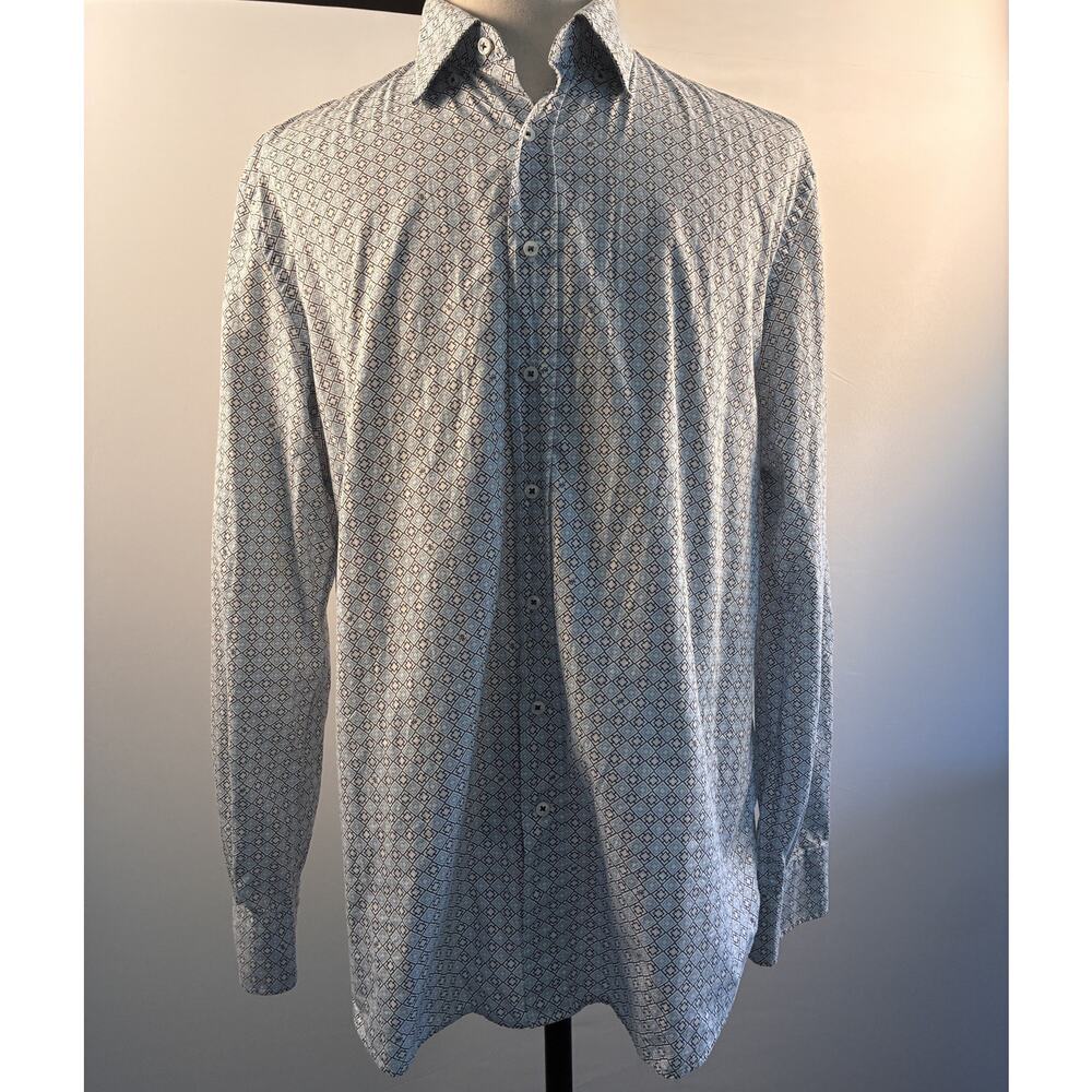 CH Carolina Herrera Men's Size 17 Monogram Micro-Geometric Button-Down Shirt
